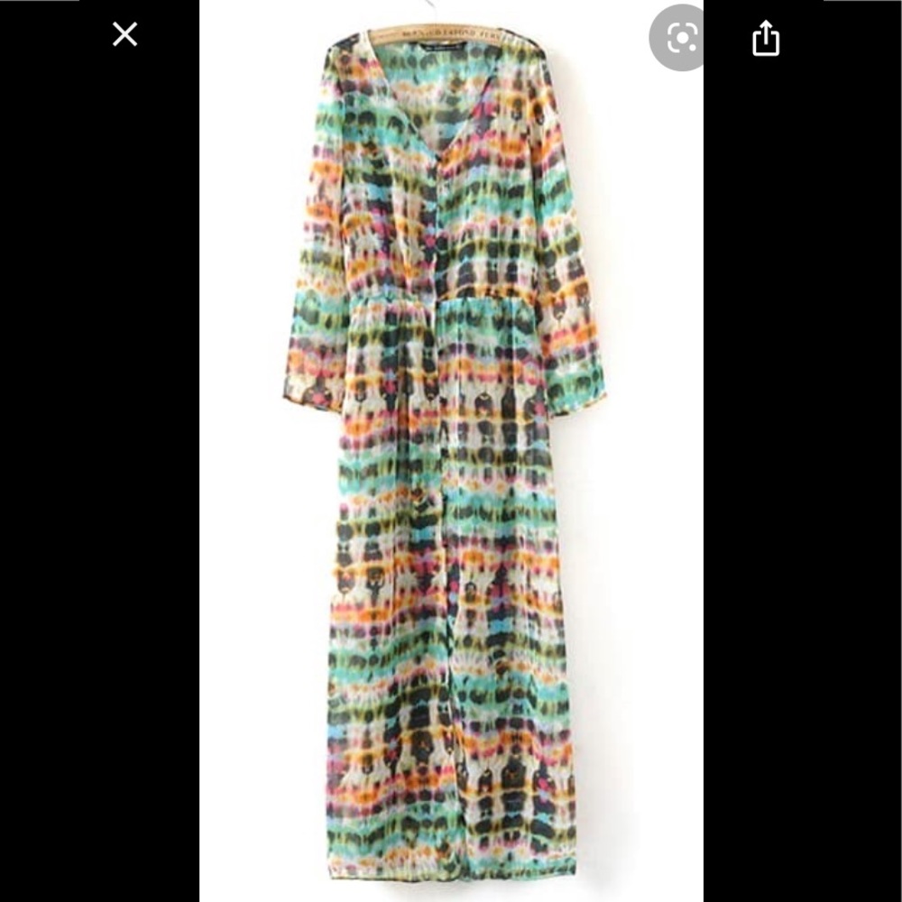 Watercolor pattern cardigan dress